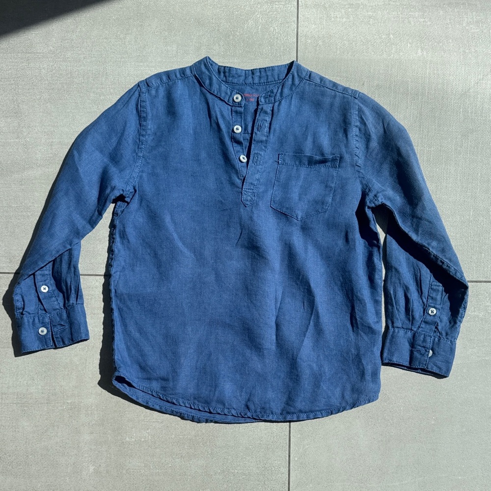 Kids blue Button Down Shirt linen cotton monoprix 5t